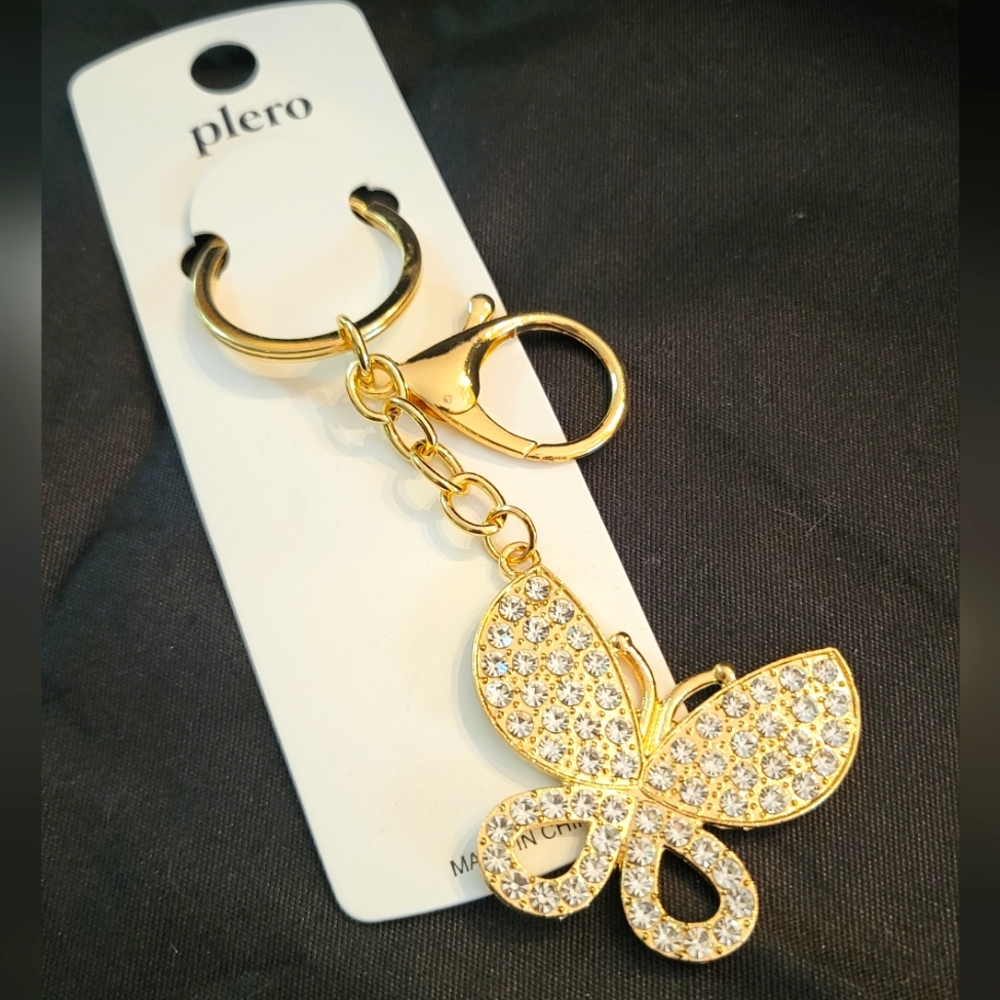 Gold Butterfly W/ Rhinestones Keychain/Bag Charm NWT